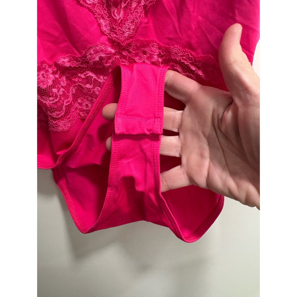 Zara Womens Hot Pink Lace Trim Bodysuit Sleeveless V-Neck Snap Crotch Small New - Picture 5 of 7